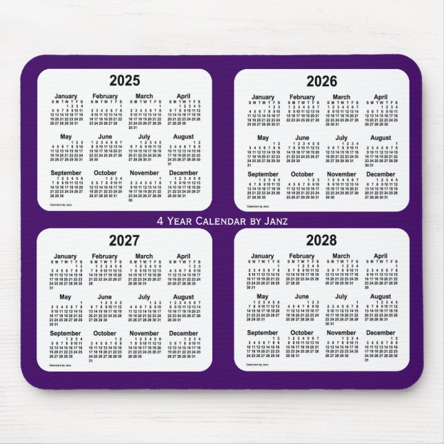 lila Vierjahreskalender 2025-2028 von Janz Mousepad (Vorne)