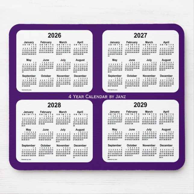 lila Vierjahreskalender 2026-2029 von Janz Mousepad (Vorne)