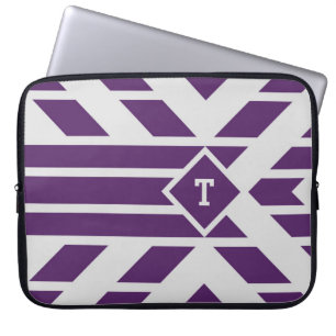 Lila Vierkantenstreifen auf grauem, monogramm Sieb Laptopschutzhülle
