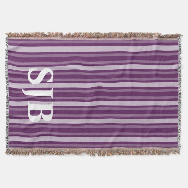 Lila Viktorianischer Streifen mit Monogramm Decke (Vorderseite)