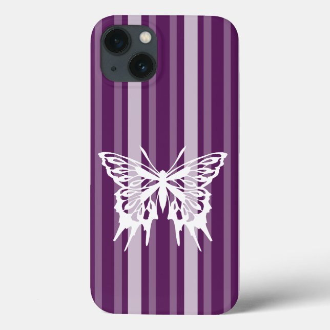 Lila Viktorianischer Streifen mit Schmetterling Case-Mate iPhone Hülle (Rückseite)