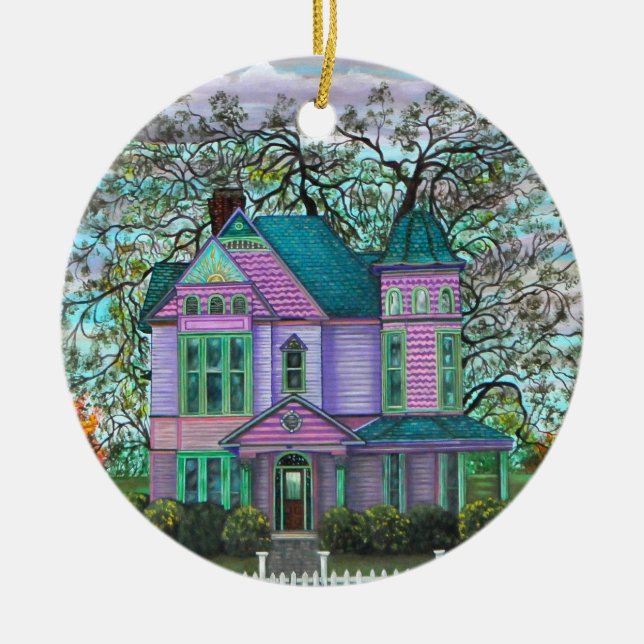 Lila Viktorianisches Haus Romantische 1800er Keramik Ornament (Vorne)
