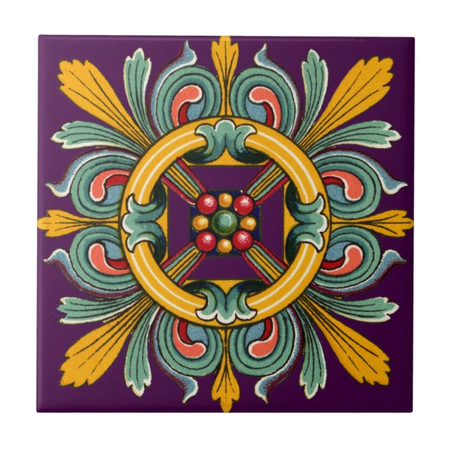 Lila Viktorianisches Tile-Design Fliese (Vorderseite)