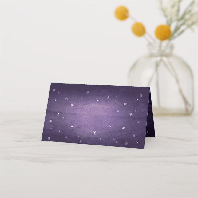 Lila Vintage ausgeblendete Sterne Halloween Platzkarte (Vorderseite)