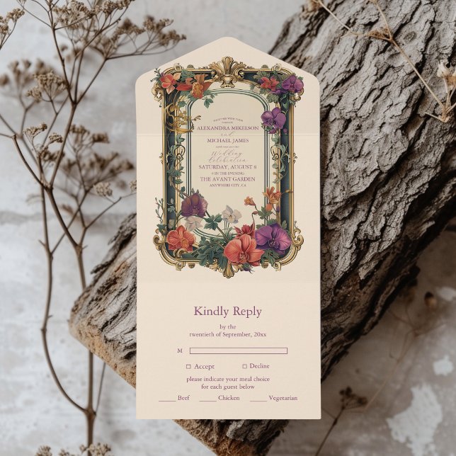 Lila Vintage Blumenhochzeit All In One Einladung (Von Creator hochgeladen)