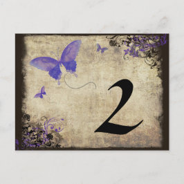 Lila Vintage Butterfly-Hochzeit-Tischnummer Postkarte