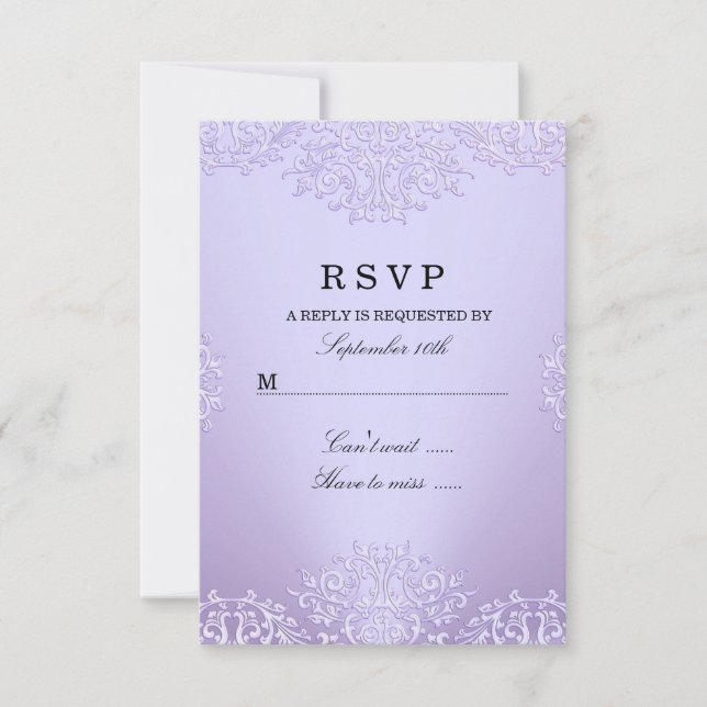 Lila Vintage Damask-UAWG RSVP Karte (Vorderseite)