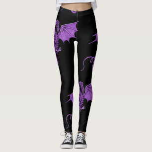 Lila Vintage Drache-Schwarz-Leggings Leggings