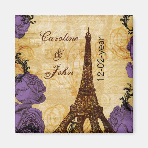 lila vintage Eiffelturm Paris Save-the-Date Magnet