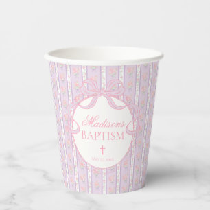 Lila Vintage Fancy Floral Taufe Pappbecher