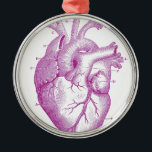 Lila Vintage Herz-Anatomie Silbernes Ornament<br><div class="desc">Lila Vintage Herz-Anatomie</div>