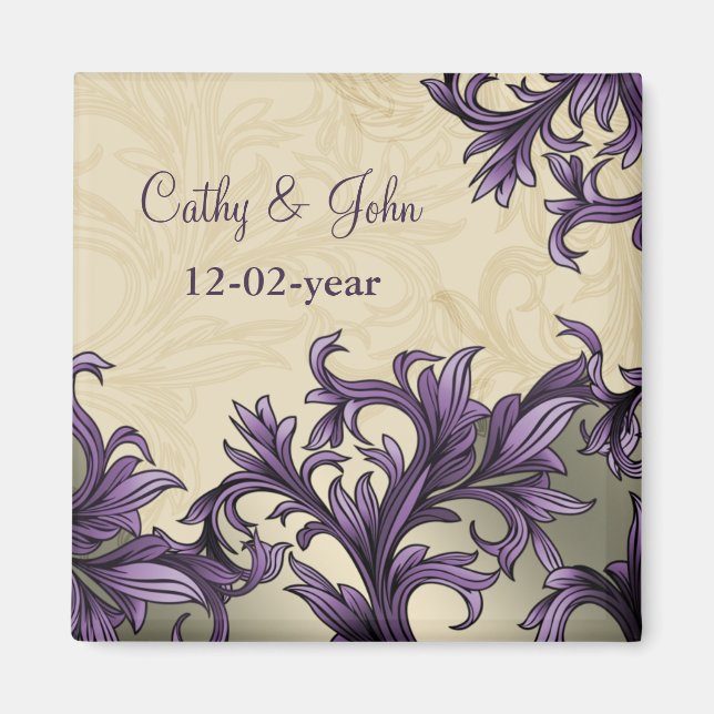 Lila Vintage Hochzeit von Elfenbein Magnet (Vorne)
