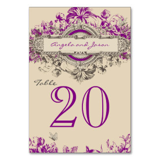 Lila Vintage-Hochzeitstisch-Nummernkarte Tischnummer