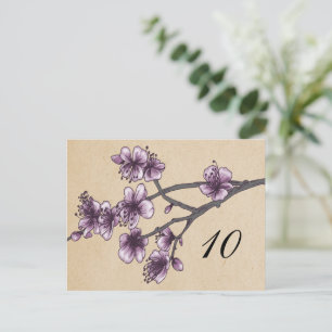 Lila Vintage-Kirschblüten-Tischnummer Postkarte