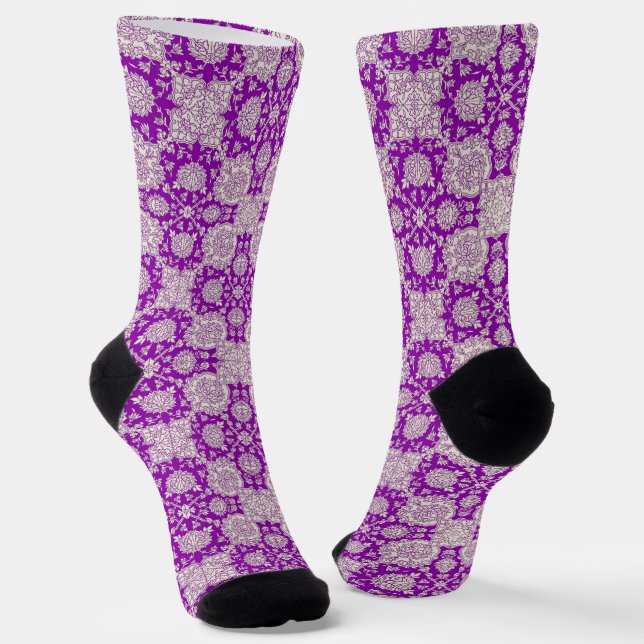 Lila Vintage Muster Crazy Socken (Gewinkelt)