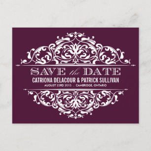 LILA VINTAGE RAHMEN SAVE THE DATE POSTKARTE