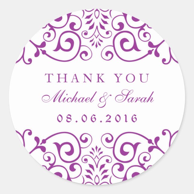 Lila Vintage Swirl Floral Danke Stickers (Vorderseite)