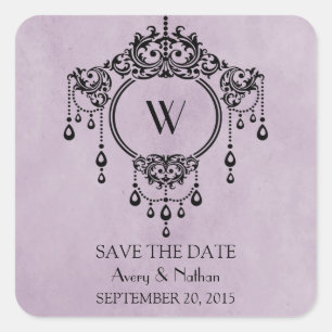 Lila Vintager Kronleuchter Save the Date Stickers