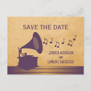 Lila Vintages Gramophon Save the Date Postkarte