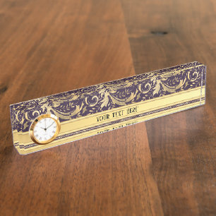 Lila Vintages Verziertes Gold Namensplakette
