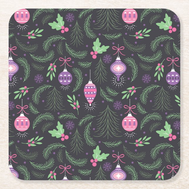 Lila Vintages Weihnachtsverzierungs-Muster Rechteckiger Pappuntersetzer (Vorderseite)