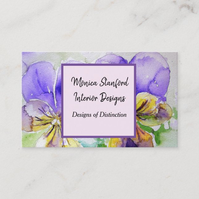 Lila Viola Blume Watercolor Business Card Visitenkarte (Vorderseite)