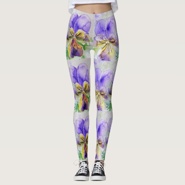 Lila Viola Floral Blume Aquarell Leggings (Vorderseite)