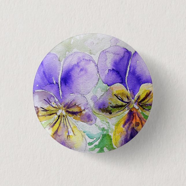 Lila Viola Floral Blume Aquarellmalerei Button (Vorderseite)