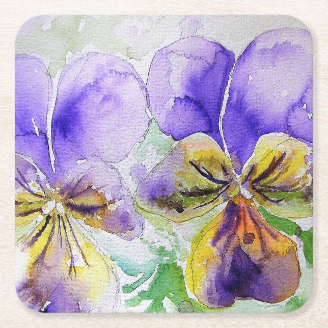Lila Viola Floral Blume Aquarellmalerei Gl Rechteckiger Pappuntersetzer (Vorderseite)