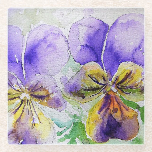 Lila Viola Floral Blume Aquarellmalerei Glasuntersetzer (Vorderseite)