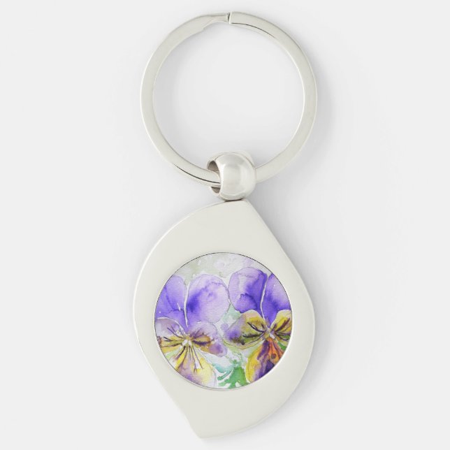 Lila Viola Floral Blume Aquarellmalerei Schlüsselanhänger (Vorderseite)