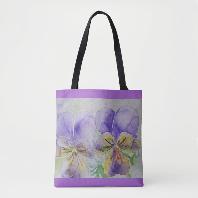 Lila Viola Pansy Blume Floral Tote Bag Tasche (Vorderseite)