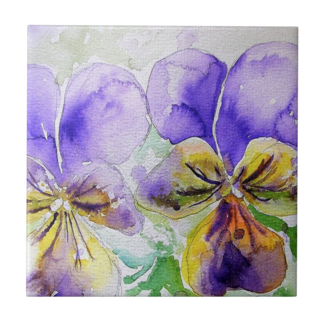Lila Viola Pansy Floral Keramik Tal Fliese (Vorderseite)