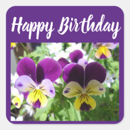 Lila Viola Pansy Hübsche Blume Blumenkarte Quadratischer Aufkleber