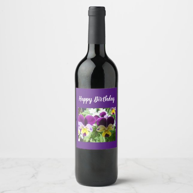Lila Viola Pansy Hübsche Blume Blumenkarte Weinetikett (Vorderseite)