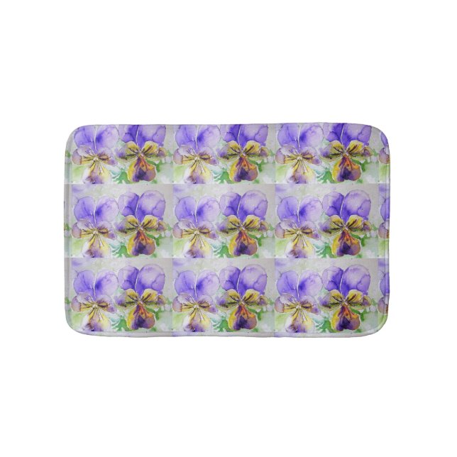 Lila Viola Wasserfarbene Pansa Blütenmatte Badematte (Vorderseite)