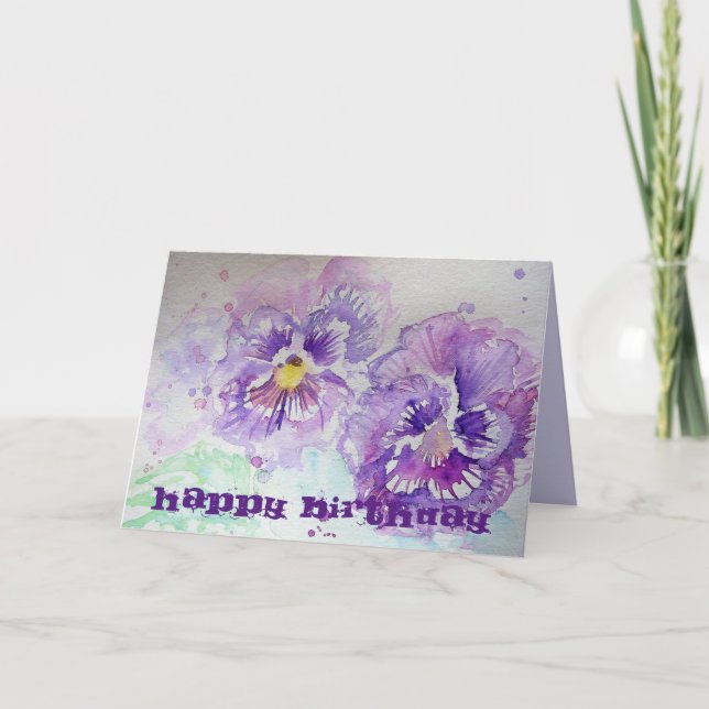 Lila Violas Pansy Watercolor Kunstmuseum Karte (Vorderseite)