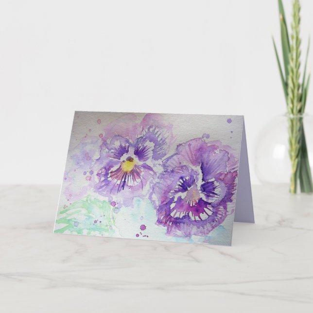Lila Violas Pansy Watercolor Kunstmuseum Karte (Vorderseite)