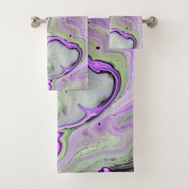 Lila Violet Abstrakt Art Fluid Marbella Badhandtuch Set (Insitu)