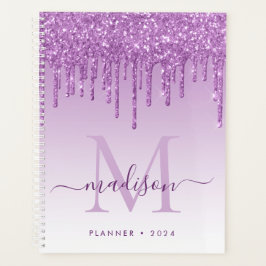 Lila Violet Glitzer Tropfen Girly Monogram 2021 Planer