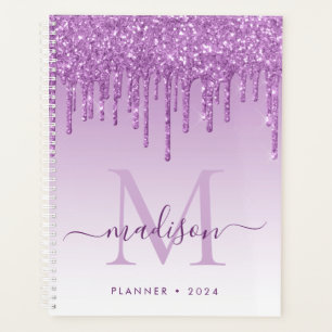 Lila Violet Glitzer Tropfen Girly Monogram 2021 Planer