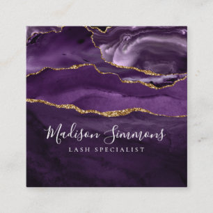 Lila Violet Gold Agate Geode Monogram Script Quadratische Visitenkarte