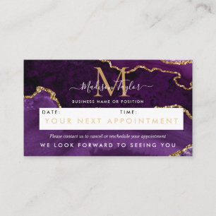 Lila Violet Gold Glitzer Agate Marble Monogramm Terminkarte