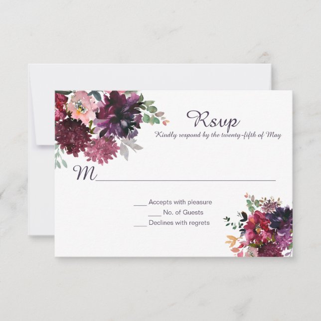 Lila Violet Plum Pink Mauve Rote Grüne UAWG RSVP Karte (Vorderseite)