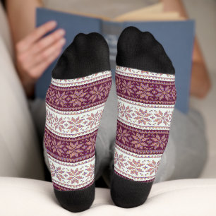 Lila Violet-Schneeflocken-Streifenmuster Socken