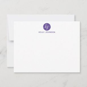 Lila Violet Script Monogram Circle Elegante Girly Mitteilungskarte