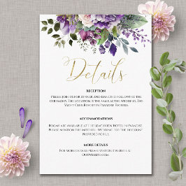 Lila Violet Watercolor Bouquet Gold Script Begleitkarte