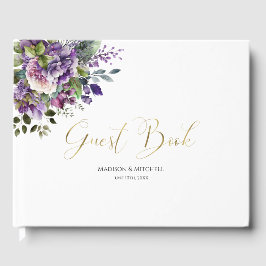Lila Violet Watercolor Bouquet Gold Script Gästebuch