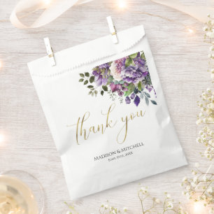 Lila Violet Watercolor Bouquet Gold Script Geschenktütchen