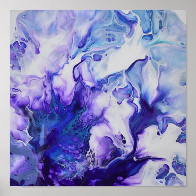 Lila Violett Blaues Marmor Abstraktes Fluid Art Poster (Vorne)